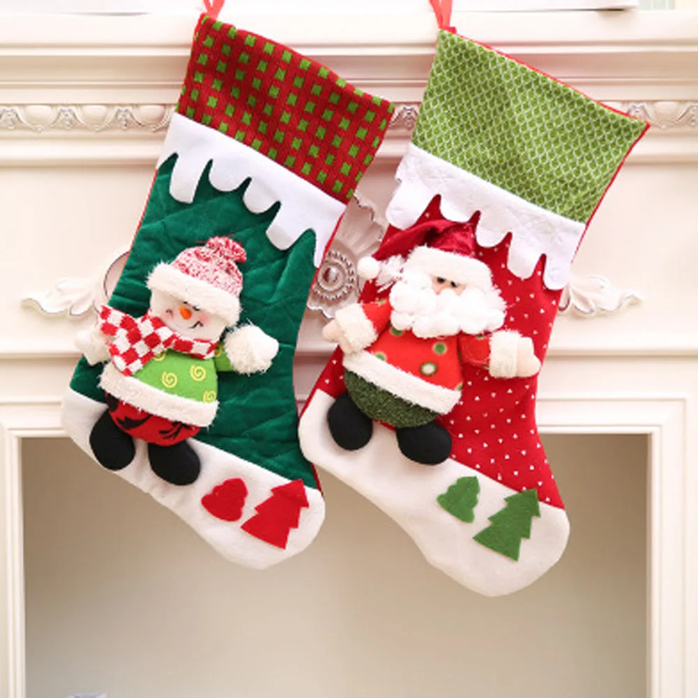 Image 1 Piece Cartoon Christmas Socks Snowman Santa Claus Printed Gift Holders Christmas Stockings Hosiery Large Size