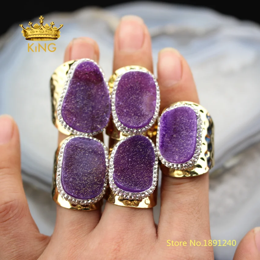 5pcs Purple Druzy Agatea Rings for Women Gift,Natural Drusy Geode Paved Rhinestones Gold Ring Bands Rings Jewelry Supply YT78
5pcs Purple Druzy Agatea Rings for Women Gift,Natural Drusy Geode Paved Rhinestones Gold Ring Bands Rings Jewelry Supply YT78