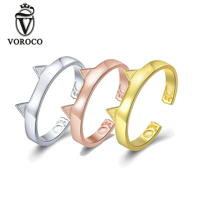 VOROCO Silver/Rose Gold/Gold Open Rings For Woman Female Real 925 Sterling Silver Pet Cat Cute Ring Party Jewelry anillos BKR387
VOROCO Silver/Rose Gold/Gold Open Rings For Woman Female Real 925 Sterling Silver Pet Cat Cute Ring Party Jewelry anillos BKR387