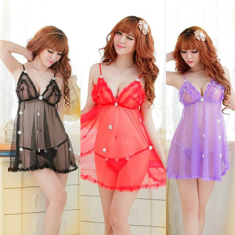 

Women Lace Sleep Tops Sexy pajamas peignoir miniskirt lingerie babydoll nightwear nightdress transparent dress female petticoat