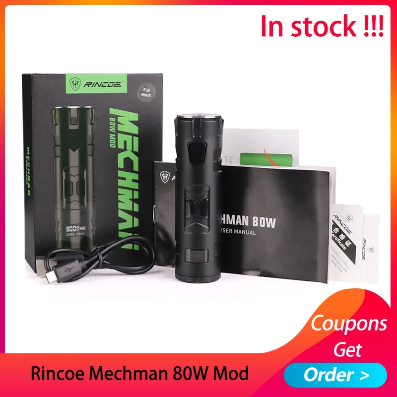 Electronic cigarette mod Rincoe Mechman 80W mod TC modes Fit mesh tank no 18650 battery vs THC Tauren Mech Mod/vgod pro mech
Electronic cigarette mod Rincoe Mechman 80W mod TC modes Fit mesh tank no 18650 battery vs THC Tauren Mech Mod/vgod pro mech