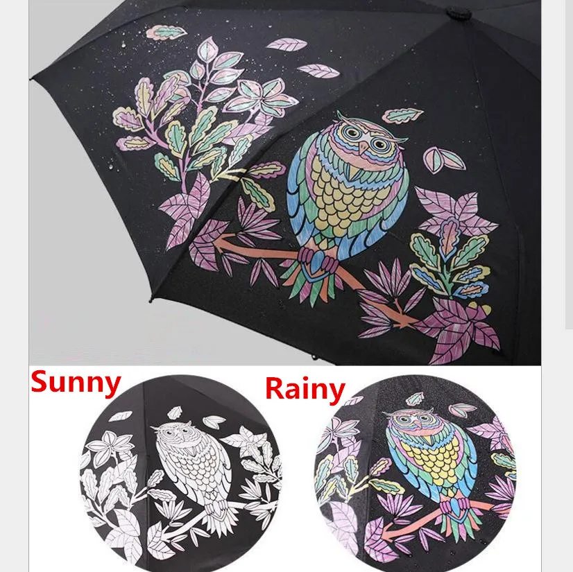 Cute Owl Three Folding UV-Protection Rain Travel Umbrellas Magic Changing Color After Water Pocket Umbrella Gift for Lovers
Cute Owl Three Folding UV-Protection Rain Travel Umbrellas Magic Changing Color After Water Pocket Umbrella Gift for Lovers
