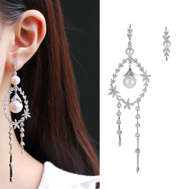 SWOUR New Fashion Jewelry S925 Silver Needle CZ Long Leaf Olive Tassel Design Long Unmatched Dangle Earrings For Women S454
SWOUR New Fashion Jewelry S925 Silver Needle CZ Long Leaf Olive Tassel Design Long Unmatched Dangle Earrings For Women S454