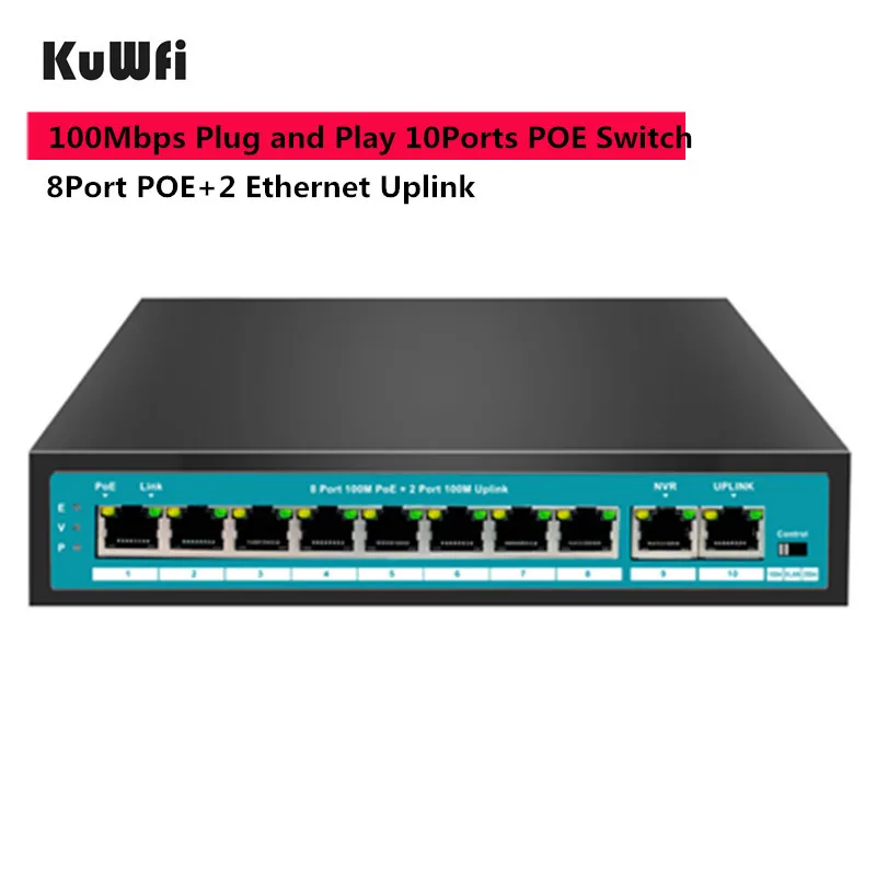 10Ports Network POE Switch Ethernet Swith with 8 Port 10/100Mbps IEEE 802.3 af/at for IP camera/Wireless AP/CCTV Camera
10Ports Network POE Switch Ethernet Swith with 8 Port 10/100Mbps IEEE 802.3 af/at for IP camera/Wireless AP/CCTV Camera