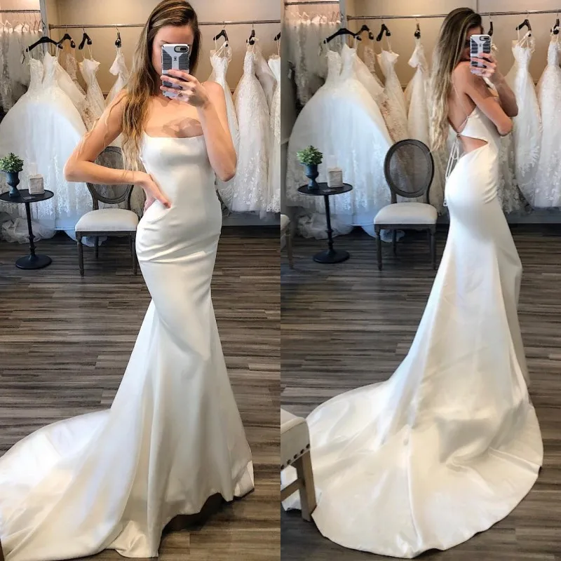 Cheap Mermaid Satin Wedding Dresses Long 2019 robe de mariee Sexy Backless Wedding Gowns Spaghetti Straps Handmade Bride Dress
Cheap Mermaid Satin Wedding Dresses Long 2019 robe de mariee Sexy Backless Wedding Gowns Spaghetti Straps Handmade Bride Dress