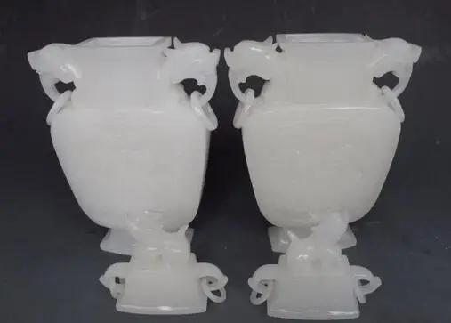 China exquisite White Jade Handwork Carve Foo Dog Beast Dragon Zun Pot Vase Pair
China exquisite White Jade Handwork Carve Foo Dog Beast Dragon Zun Pot Vase Pair