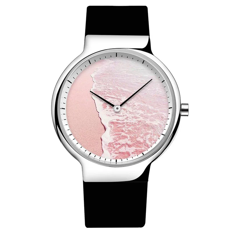 F-010 BAOSAILI Pink Beach красивые океан пейзаж часы Серебристый корпус кварцевые без