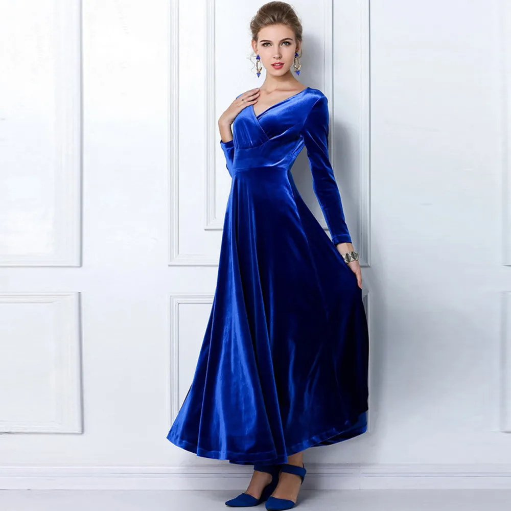 2019 Brand Fashion Women Velvet Dress Long Sleeved Floor Length Vestidos Plunge Neck Party Dress clubwear Velvet Maxi dress #YL1
2019 Brand Fashion Women Velvet Dress Long Sleeved Floor Length Vestidos Plunge Neck Party Dress clubwear Velvet Maxi dress #YL1