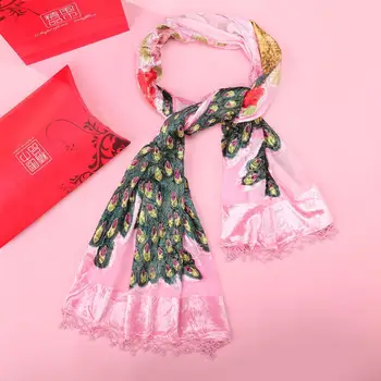 

Pink Chinese Women's Wrap Velvet Silk Shawl Pashmina Bufanda Peacock Beads Scarf Soft Echarpes With Tassels Embroidery Shawls