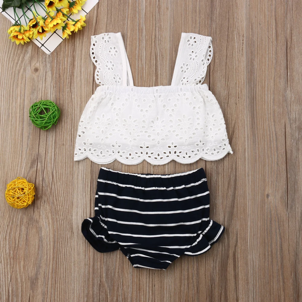 Summer Newest Fashion Newborn Cute Kid Girl Clothes Explosive Sling Sexy Strap Top+Stripe Shorts 2PCS Outfits Set Sunsuit
Summer Newest Fashion Newborn Cute Kid Girl Clothes Explosive Sling Sexy Strap Top+Stripe Shorts 2PCS Outfits Set Sunsuit