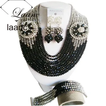 Trendy Nigerian African Wedding Beads Crystal Jewelry Set Black Silver Necklace Sets Free Shipping ABF352
Trendy Nigerian African Wedding Beads Crystal Jewelry Set Black Silver Necklace Sets Free Shipping ABF352