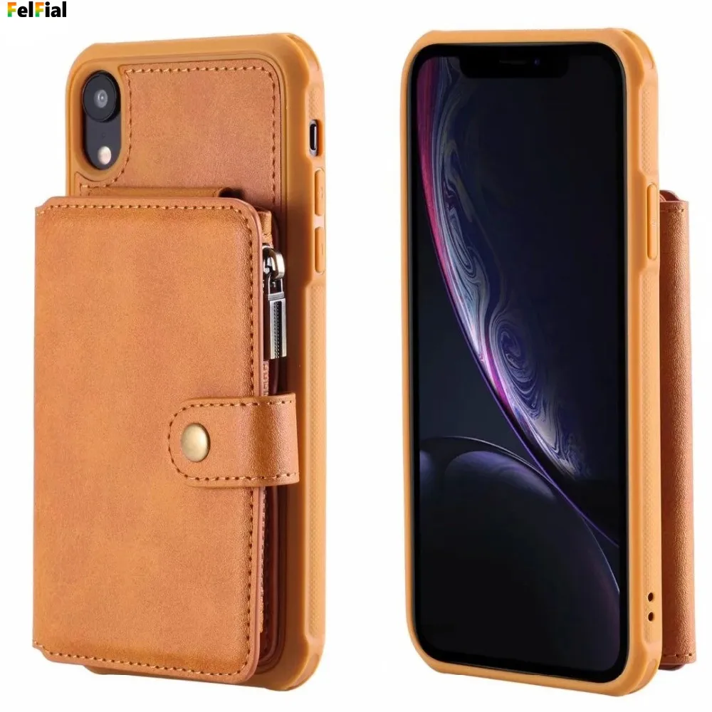Для Apple iPhone XS Max ударопрочный кошелек на молнии откидная кожаная задняя