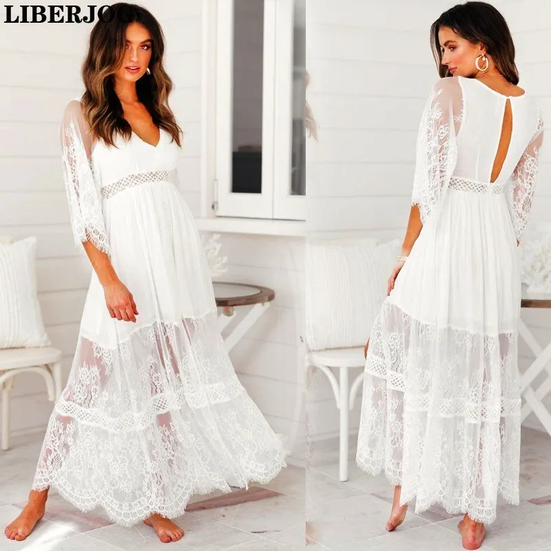 LIBERJOG Woman White Sexy Deep V-neck Dress Hollow Out Summer Maxi Dresses Female Evening Party Long Ladies Beachwear Vestidos
LIBERJOG Woman White Sexy Deep V-neck Dress Hollow Out Summer Maxi Dresses Female Evening Party Long Ladies Beachwear Vestidos