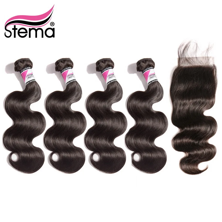 Stema Brazilian Body Wave Bundles With Closure Remy Human Hair Extension 4Bundles With 5x5 Lace Closure With Baby Hair
Stema Brazilian Body Wave Bundles With Closure Remy Human Hair Extension 4Bundles With 5x5 Lace Closure With Baby Hair