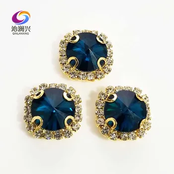 Peacock blue Round shape top glass crystal rhinestones with hole,golden bottom sew on stone for Diy Clothing accessories
Peacock blue Round shape top glass crystal rhinestones with hole,golden bottom sew on stone for Diy Clothing accessories