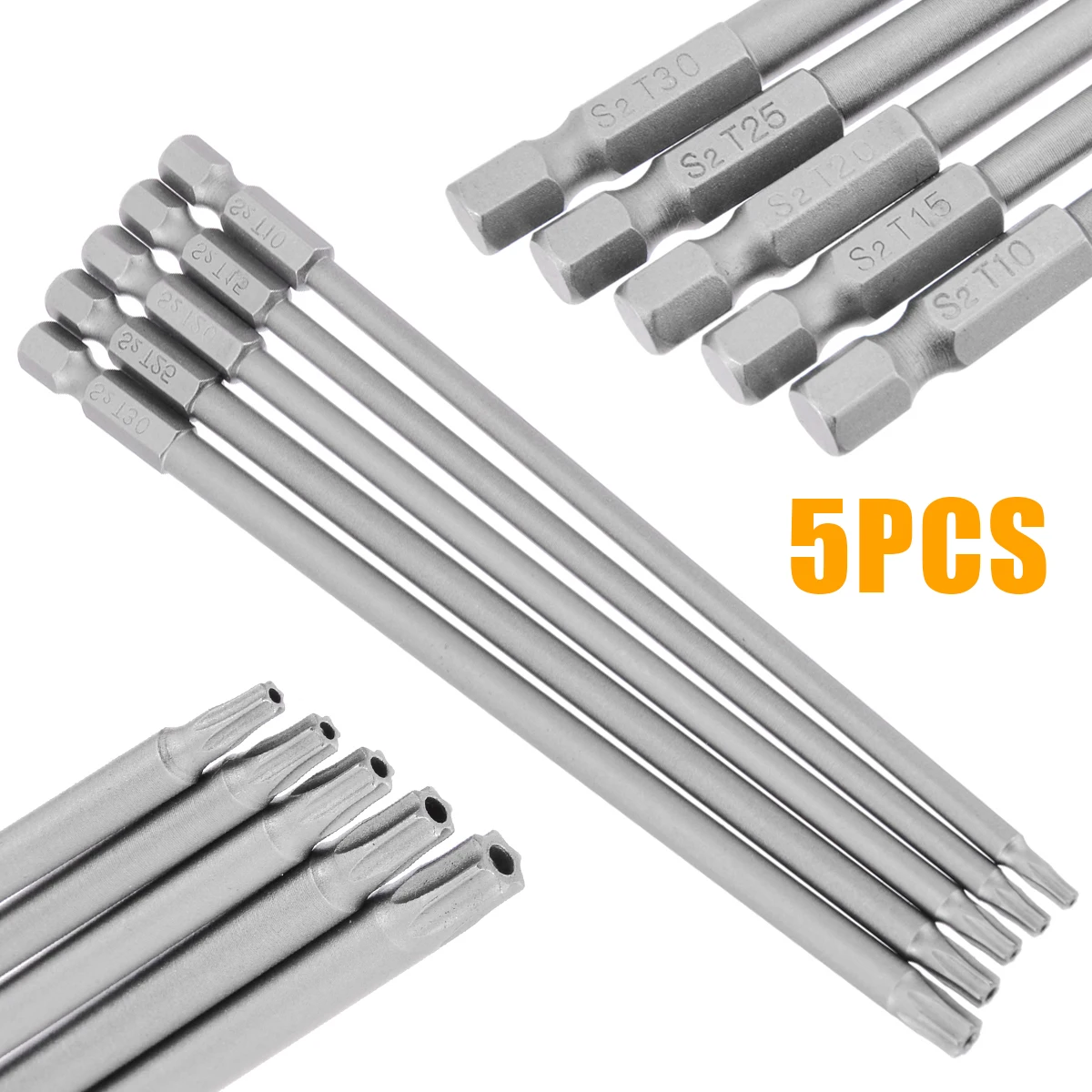 5PCS 1T10-T30 Torx Screwdriver Bit 150mm S2 Alloy Steel Screwdriver Bits Hex Shank Magnetic For 1/ 4" Pneumatic Screwdriver
5PCS 1T10-T30 Torx Screwdriver Bit 150mm S2 Alloy Steel Screwdriver Bits Hex Shank Magnetic For 1/ 4" Pneumatic Screwdriver
