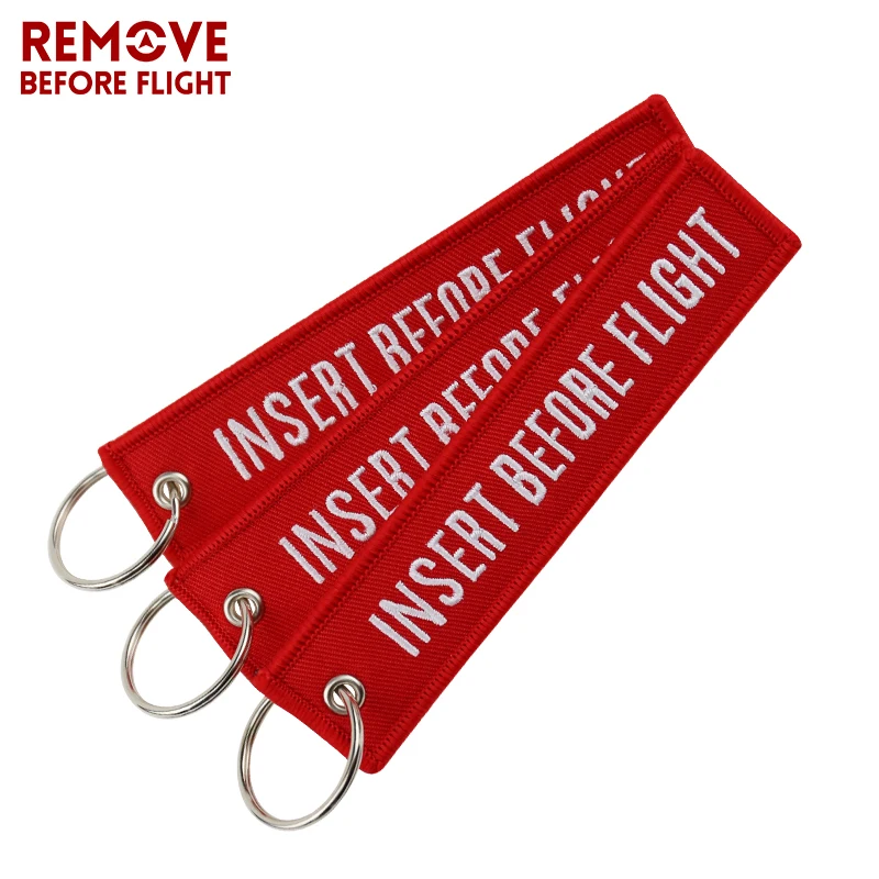 Fashion Jewelry Keychain for Motorcycles and Cars OEM Key Chains Red Embroidery Key Fobs INSERT BEFORE FLIGHT Key Chain Tag (10)