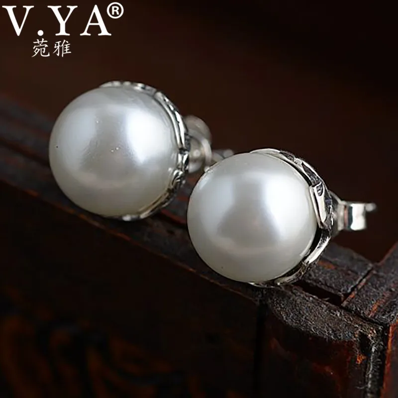 

V.YA Natural Freshwater Pearl Earrings 925 Silver Earrings Studs for Women Lady OL Style S925 Sterling Silver Jewelry