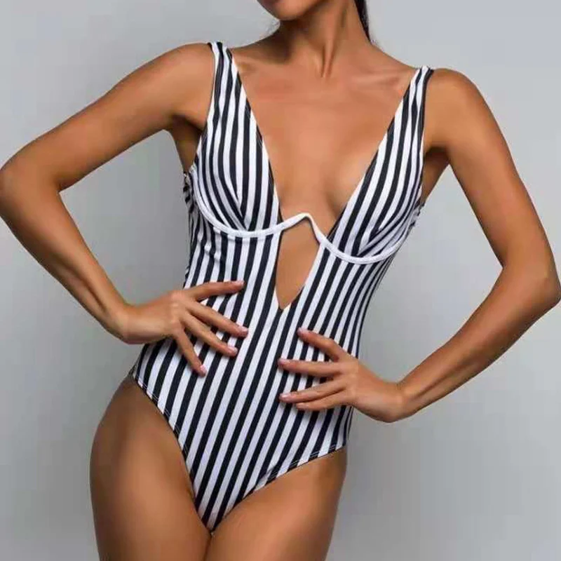 Women Striped Swimsuit Padded Wire-free Deep V Neck Backless Slim Fit Monokini for Summer BHD2
Women Striped Swimsuit Padded Wire-free Deep V Neck Backless Slim Fit Monokini for Summer BHD2