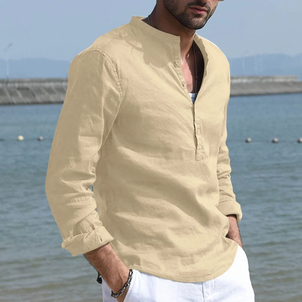 Men Shirt Baggy Cotton Linen Solid Long Sleeve Stand Button Retro Shirts Tops Summer Blouse Shirt Men camisa masculina
Men Shirt Baggy Cotton Linen Solid Long Sleeve Stand Button Retro Shirts Tops Summer Blouse Shirt Men camisa masculina