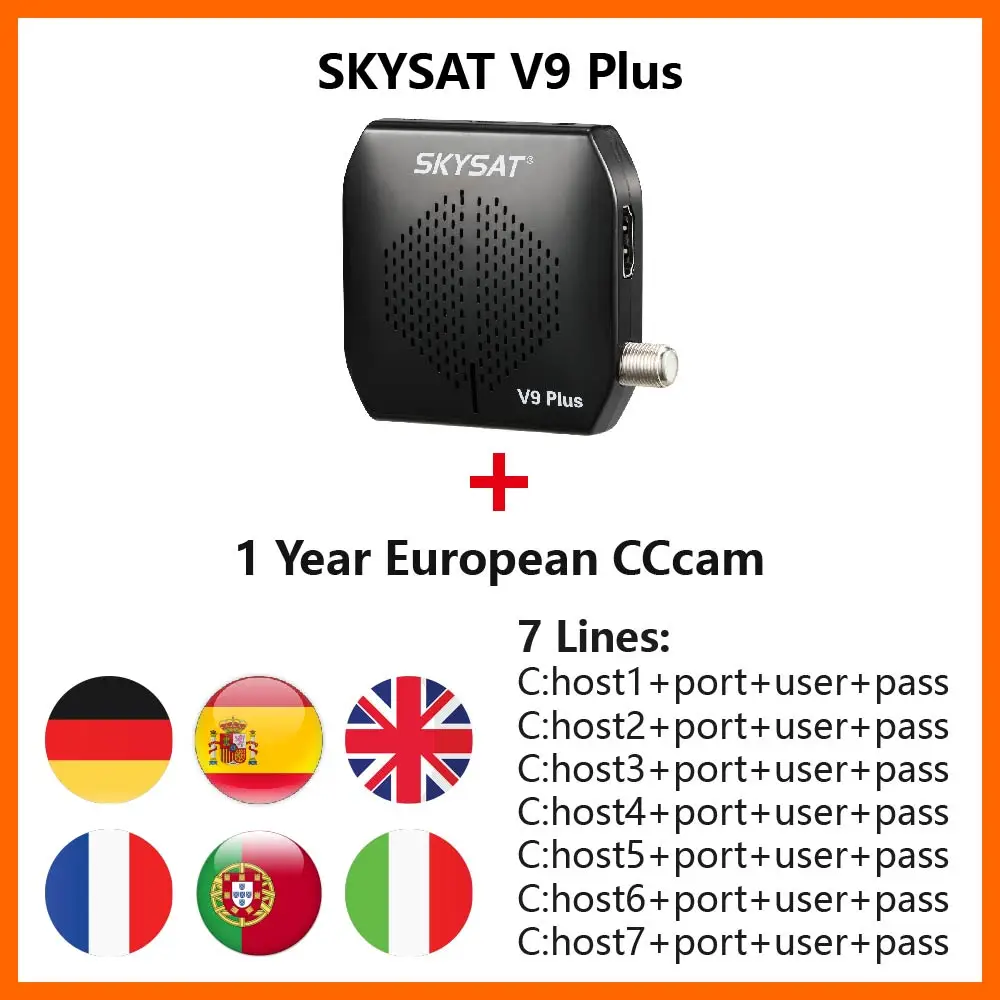 Super Mini Receptor Satelite SKYSAT V9 Plus с 1 летней учетной записью CCCams для Испании Германии