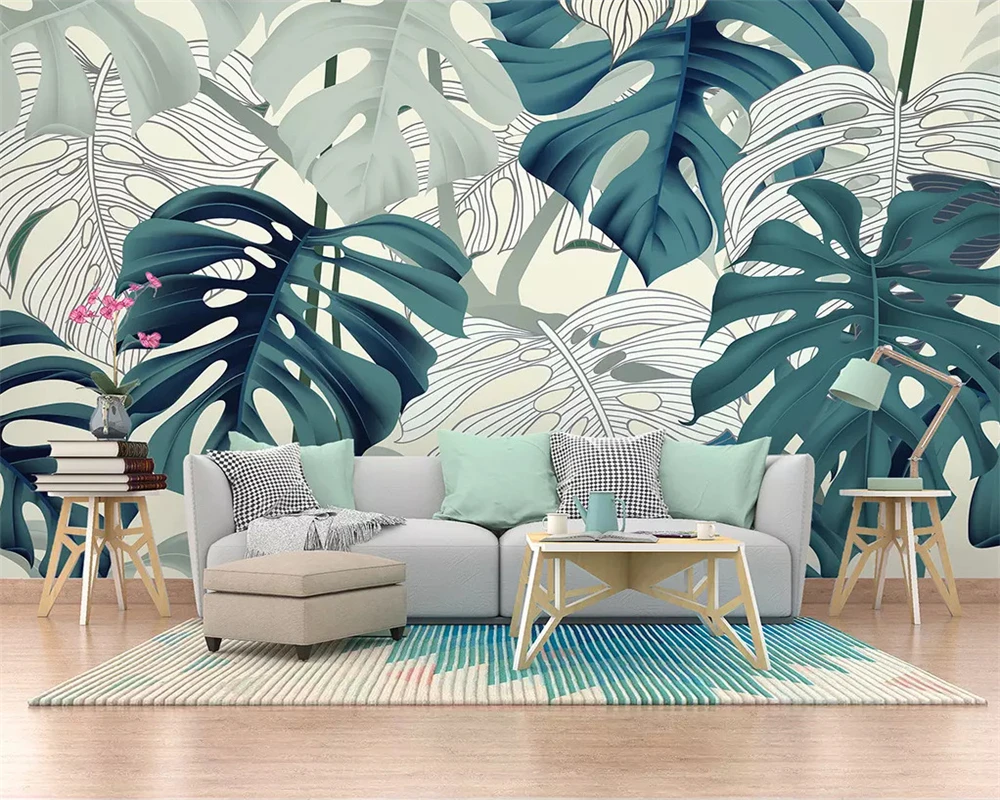 

beibehang Custom European HD Modern Hand Drawn Tropical Plants Stereo Background papel de parede 3d wall papers home decor