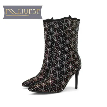 MLJUESE 2019 women Mid-calf boots cow Suede Totem crystal winter warm boots high heels women boots party dress size 33-43
MLJUESE 2019 women Mid-calf boots cow Suede Totem crystal winter warm boots high heels women boots party dress size 33-43