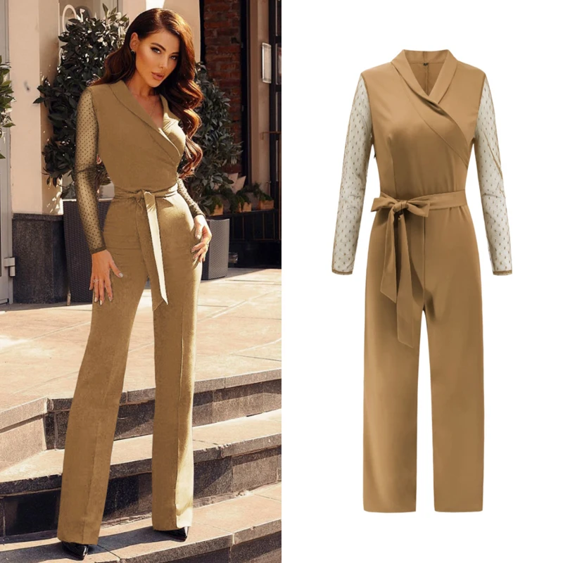 Fashion V-Neck Waist Splicing Wave Point Long Sleeve Casual Jumpsuit Solid New Style Overalls For Women Bodysuit
Fashion V-Neck Waist Splicing Wave Point Long Sleeve Casual Jumpsuit Solid New Style Overalls For Women Bodysuit
