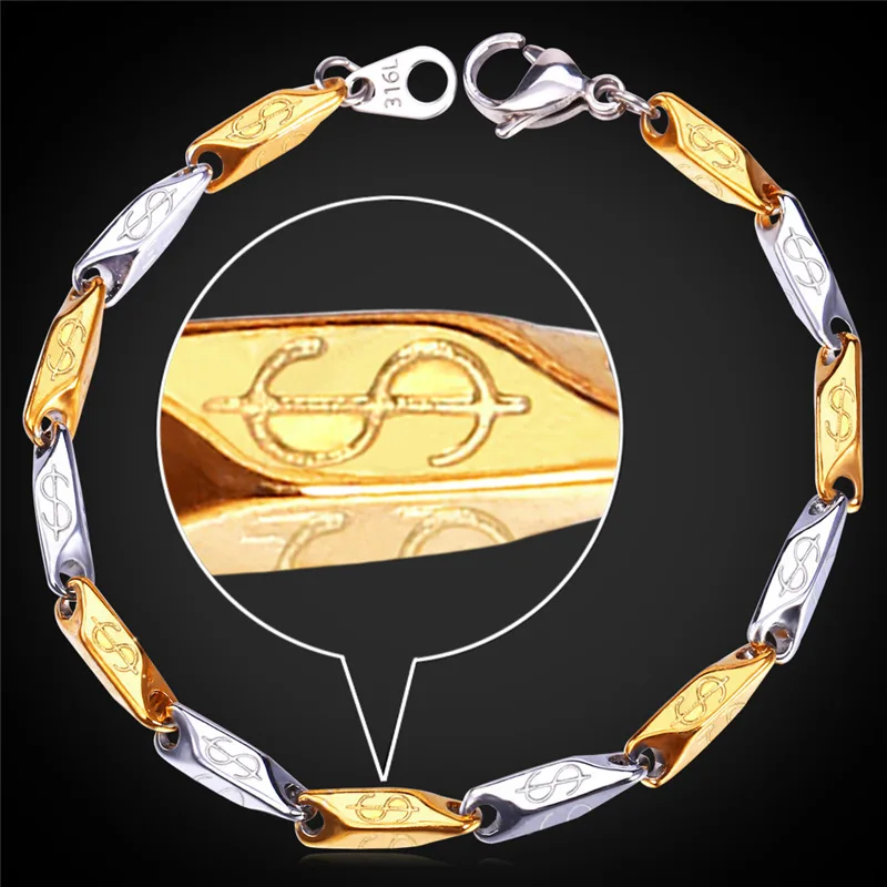 Dollar Bracelets Gift New Fashion Jewelry Stainless Steel Gold Color 21CM 2-Tone Chain Bracelet For Women GH1147
Dollar Bracelets Gift New Fashion Jewelry Stainless Steel Gold Color 21CM 2-Tone Chain Bracelet For Women GH1147