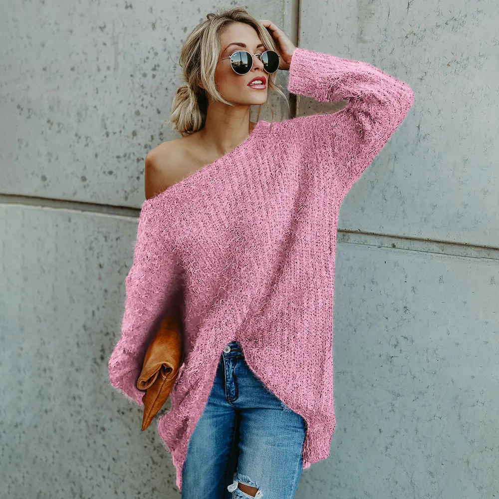 Sexy Irregular split knitted sweater Women pink black pullovers knitwear Autumn winter 2018 blue jumper pull femme
Sexy Irregular split knitted sweater Women pink black pullovers knitwear Autumn winter 2018 blue jumper pull femme