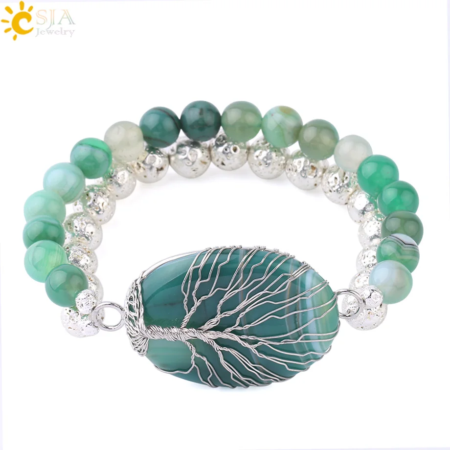 CSJA Natural Stone 2 Row Bracelet Life Tree Wire Wrapped Oval Bead Pink Quartz Tiger Eye Silver Color Lava Men Women Bangle F701
CSJA Natural Stone 2 Row Bracelet Life Tree Wire Wrapped Oval Bead Pink Quartz Tiger Eye Silver Color Lava Men Women Bangle F701
