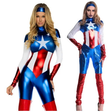 Костюм Капитана Америка косплей супергероя Женский облегающий костюм зентай