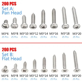 200Pcs Silver Self-tapping Screws M3 Stainless Steel Pan Flat Head Self-Tapping Screws Assortment Kits Durable
200Pcs Silver Self-tapping Screws M3 Stainless Steel Pan Flat Head Self-Tapping Screws Assortment Kits Durable