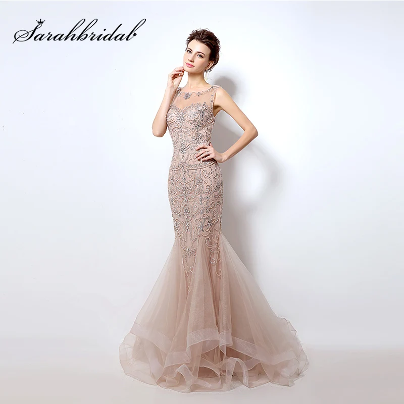 2018 Luxury Crystal Mermaid Evening Dresses with Beading Illusion Tulle Sleeveless Long Elegant Women Evening Party Gowns OL006
2018 Luxury Crystal Mermaid Evening Dresses with Beading Illusion Tulle Sleeveless Long Elegant Women Evening Party Gowns OL006