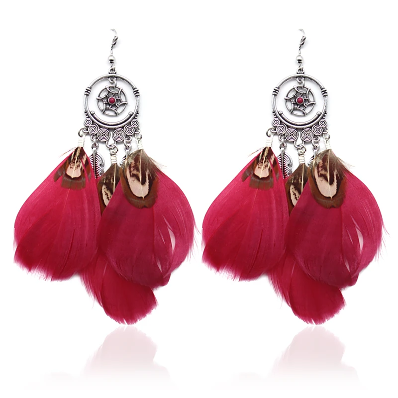 Multicolor Dreamcatcher Big Feather Earrings Red Blue Black Indian Dream Catcher Jewelry Bohemian Earrings For Women's Earrings 
Multicolor Dreamcatcher Big Feather Earrings Red Blue Black Indian Dream Catcher Jewelry Bohemian Earrings For Women's Earrings