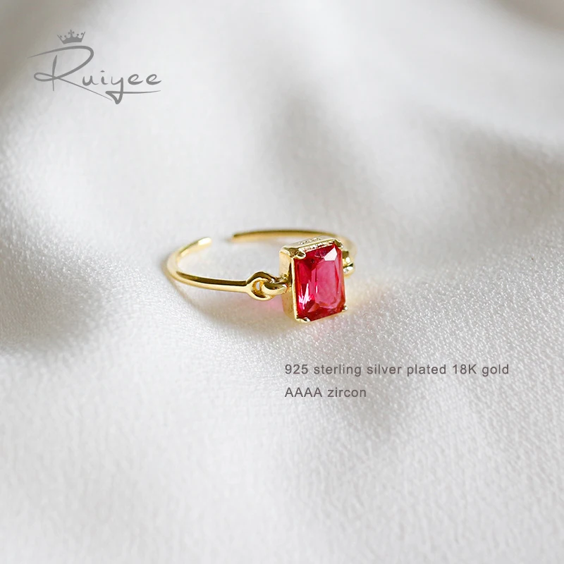 Ruiyee S925 sterling silver fashion wild red square AAAA zircon ring opening adjustable ring female jewelry wedding rings
Ruiyee S925 sterling silver fashion wild red square AAAA zircon ring opening adjustable ring female jewelry wedding rings