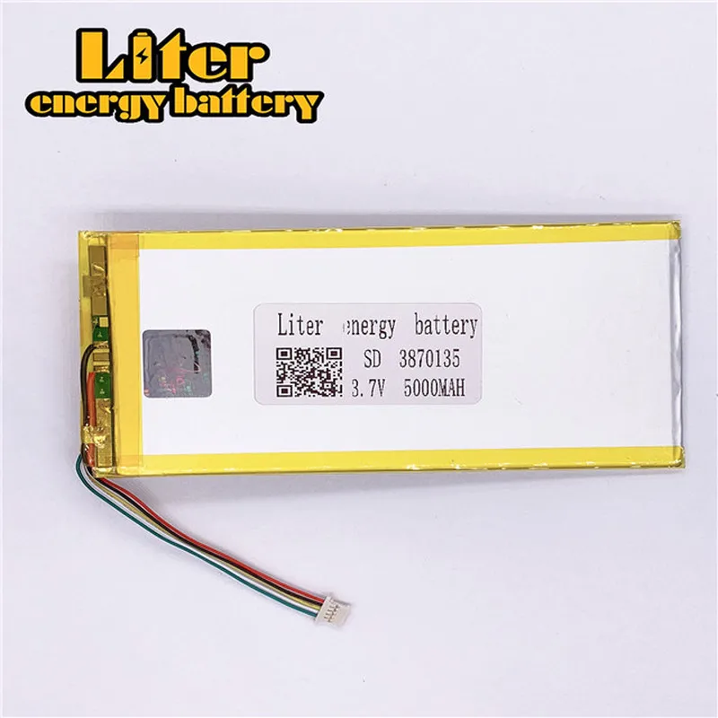 1.0MM 5pin connector Customized 3.7 V 3870135 5000mah li-polymer battery li polymer Tablet PC battery
1.0MM 5pin connector Customized 3.7 V 3870135 5000mah li-polymer battery li polymer Tablet PC battery