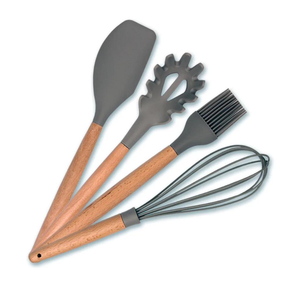 Description Picture 4 of itemOssayi Nonstick Kitchen Cooking Utensil Set Heat Resistant Wood Handle Silicone Spatula Turners Spoon Cookware Kitchenware