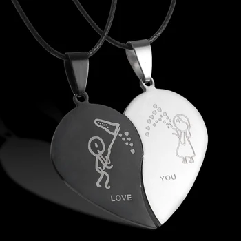

Fashion Broken Heart Pendant Lover Necklace Leather Chain Necklace Stainless Steel couple Necklaces Valentine's Day gift