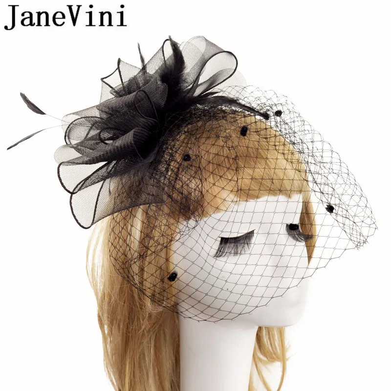 JaneVini Black Bride Wedding Hats and Fascinators Feather Headdress Birdcage Net Veil Women Hat For Wedding Party Accessories
JaneVini Black Bride Wedding Hats and Fascinators Feather Headdress Birdcage Net Veil Women Hat For Wedding Party Accessories