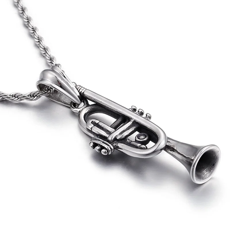 Fate Love stainless steel titanium steel Trumpet instrument creative music pendant Men's Necklace rope chain 4mm 22''
Fate Love stainless steel titanium steel Trumpet instrument creative music pendant Men's Necklace rope chain 4mm 22''