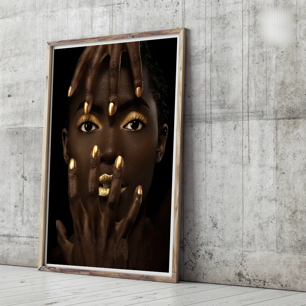 Golden Makeup Black Girl Gold Lips Nordic Posters And Prints Wall Pop Art Canvas Painting Pictures For Living Room Decor
Golden Makeup Black Girl Gold Lips Nordic Posters And Prints Wall Pop Art Canvas Painting Pictures For Living Room Decor