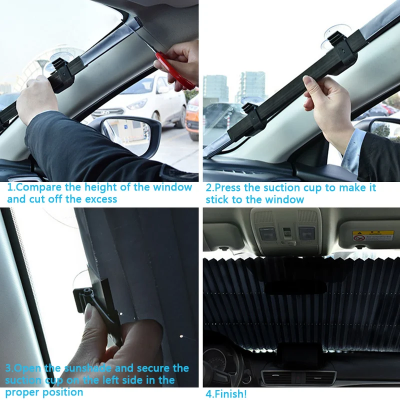 Car Retractable Curtain UV Protection Front Windshield Visor Sun Shade 65x150cm