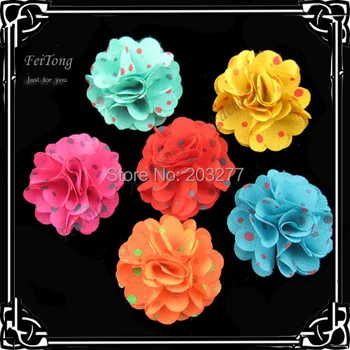 

Free shipping!36PCS/LOT 2inch New chiffon polka dots flowers silk flower fabric flowers Children's corsage chest ornaments