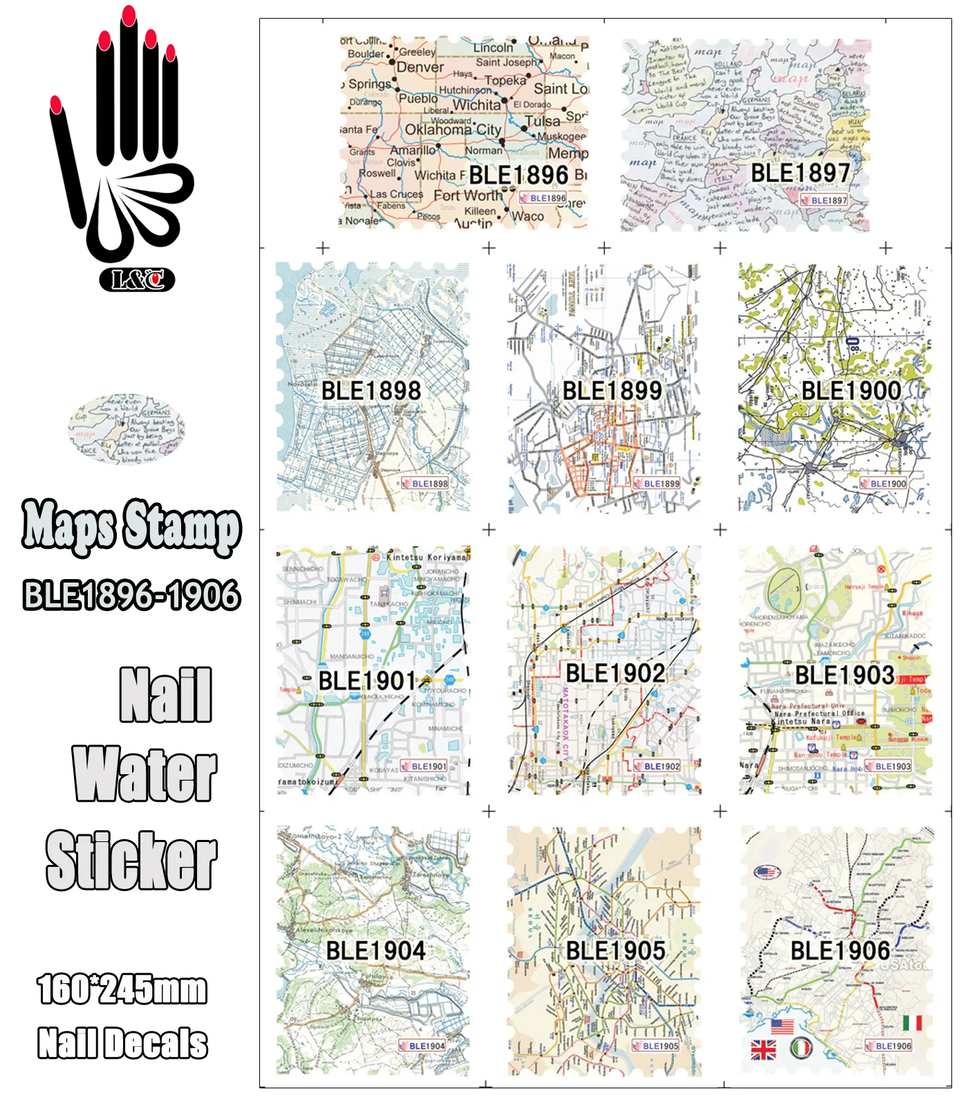 11 Sheets/Lot Nail water Sticker BLE1896-1906 Full Nail Map Stamp Nail Sticker Water Transfer Decal(11 DESIGNS IN 1)
11 Sheets/Lot Nail water Sticker BLE1896-1906 Full Nail Map Stamp Nail Sticker Water Transfer Decal(11 DESIGNS IN 1)