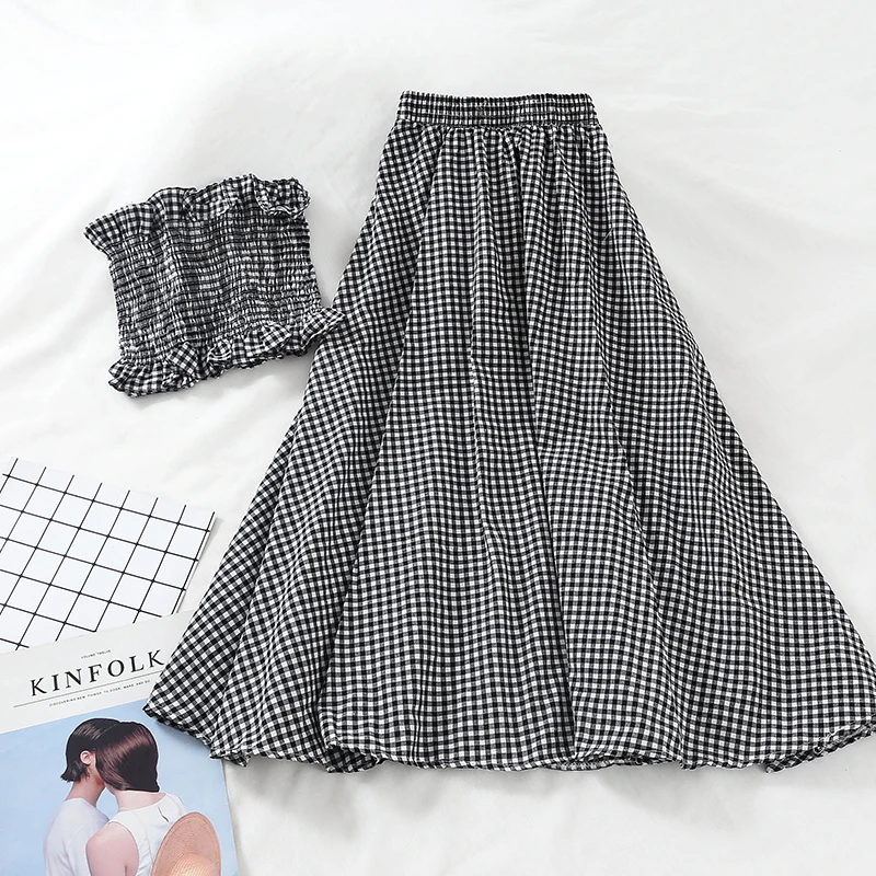 2 piece outfit women fashion summer cloths Dress Short tube top High waist Half skirt plaid two-piece sets
2 piece outfit women fashion summer cloths Dress Short tube top High waist Half skirt plaid two-piece sets