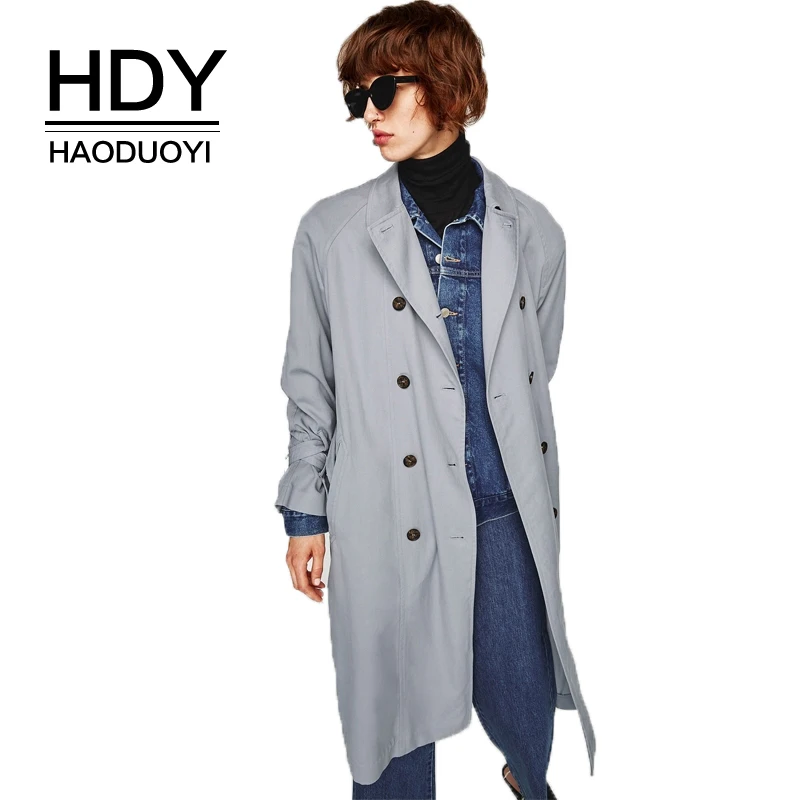 HDY Haoduoyi Light Blue Retro Women Trench Coats Turn-down Collar Double Breasted Female Outwear Sashes Split Lady Coats
HDY Haoduoyi Light Blue Retro Women Trench Coats Turn-down Collar Double Breasted Female Outwear Sashes Split Lady Coats