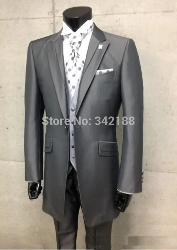 

Real photos One Button Groom Tuxedos Grey Best man Peak Lapel Groomsman Men Wedding Suits Bridegroom(Jacket+Pants+Tie+Vestweddin