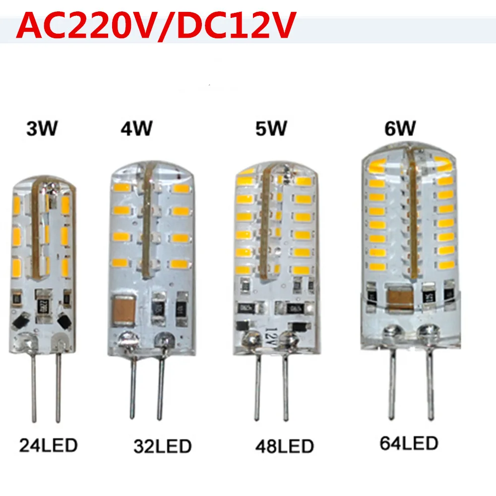 

3W 4W 5W 6W G4 Led Lamp AC 220V DC 12V LED Light Corn Bulb SMD 3014 Silicone Body LED Bulb Crystal Chandelier 24 32 48 64LEDs