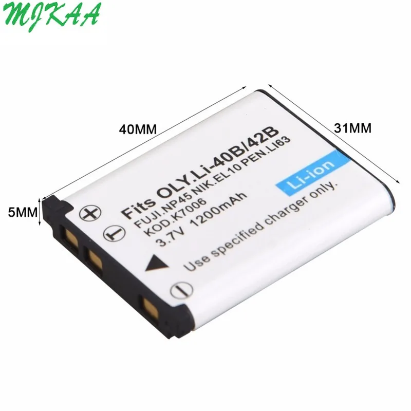 2PCS 3.7V 1.2Ah Li-40B Li-42B Li 40B 42B Li40B Rechargeable Camera Battery for Olympus Leise D-Li63 Fuji NP45 Nikon EN-EL10
2PCS 3.7V 1.2Ah Li-40B Li-42B Li 40B 42B Li40B Rechargeable Camera Battery for Olympus Leise D-Li63 Fuji NP45 Nikon EN-EL10